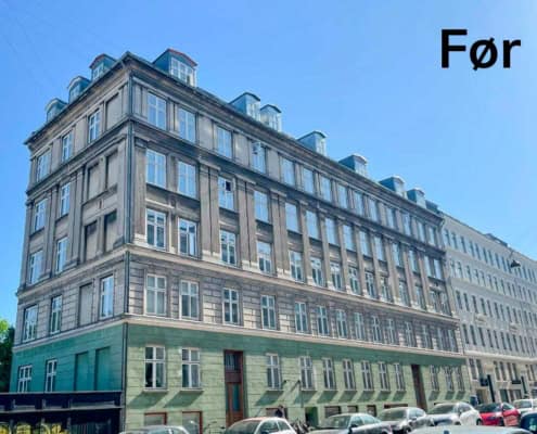 Stor grå hjørneejendom på Østerbro under byggerådgivning